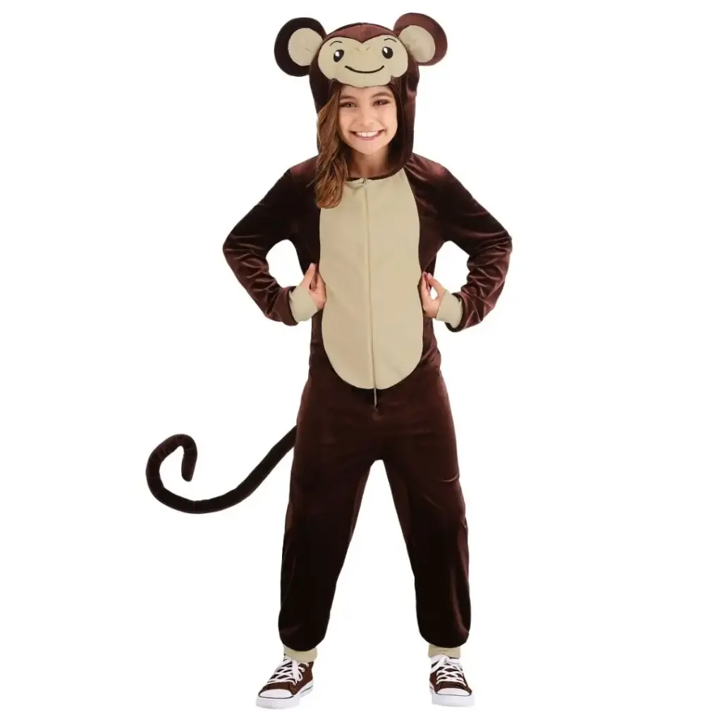 Brown Monkey Costume – Kids Monkey Fancy Dress Jumpsuit with Tail & Hood
