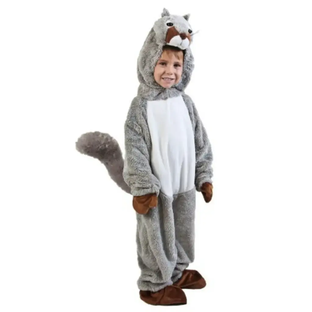 Kids Squirrel Costume – Soft Polyester Jumpsuit with Tail & Mask