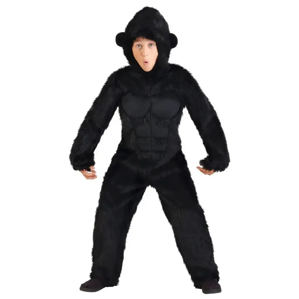 Black Gorilla Costume for Kids & adult– Jumpsuit with Tail, Mitts & Hood