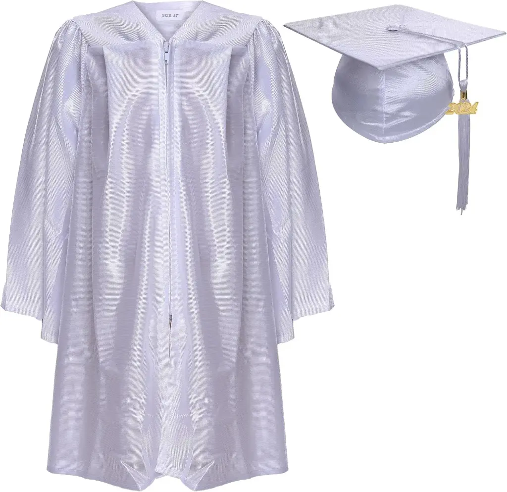 White Graduation Gown-Kids Satin 