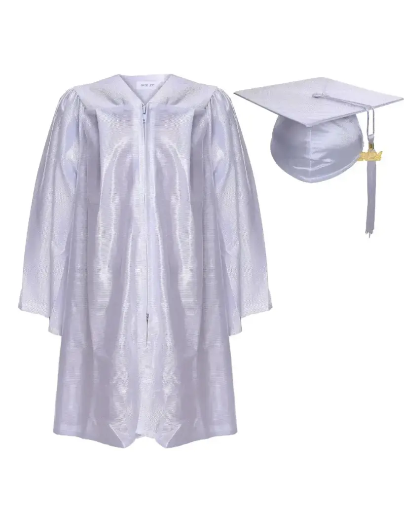 White Satin Graduation Gown for Kids Rental– Elegant Academic Regalia