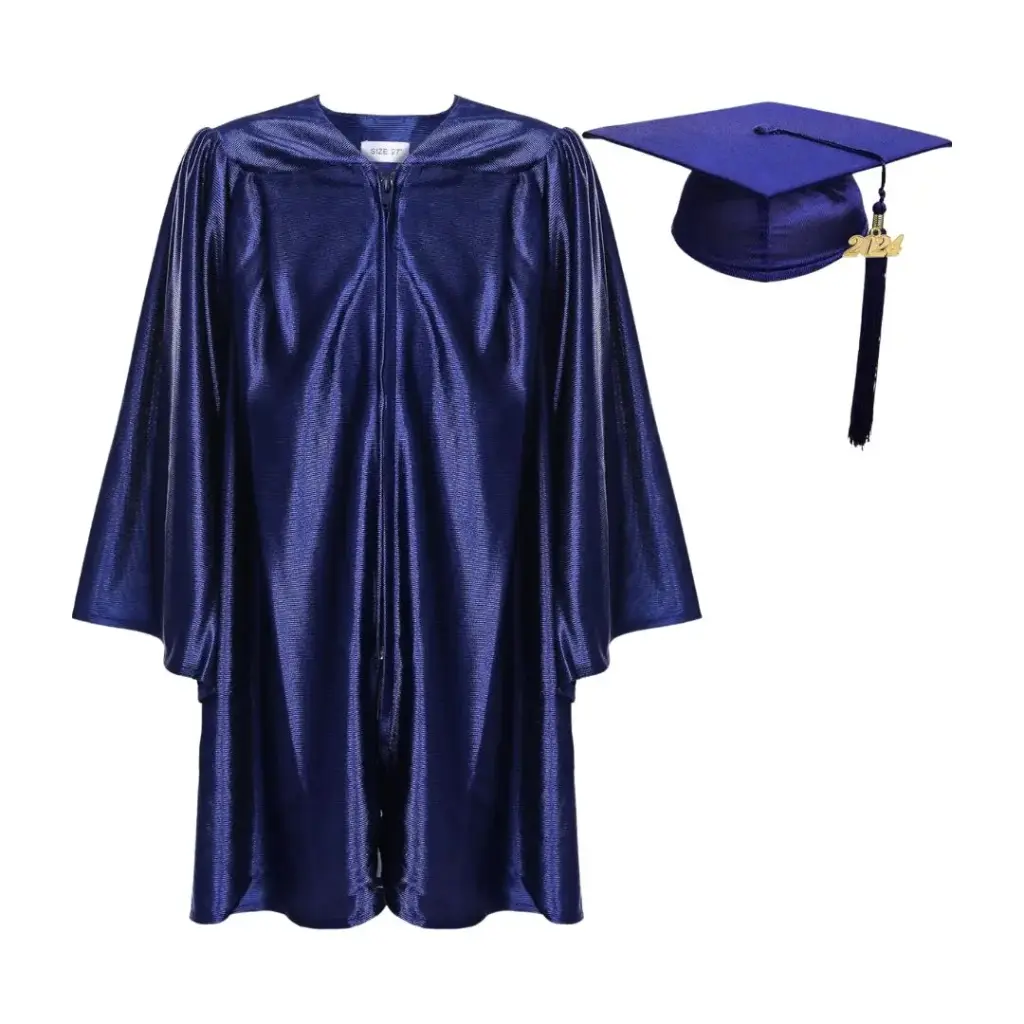Dark Blue Graduation Gown-Kids Satin