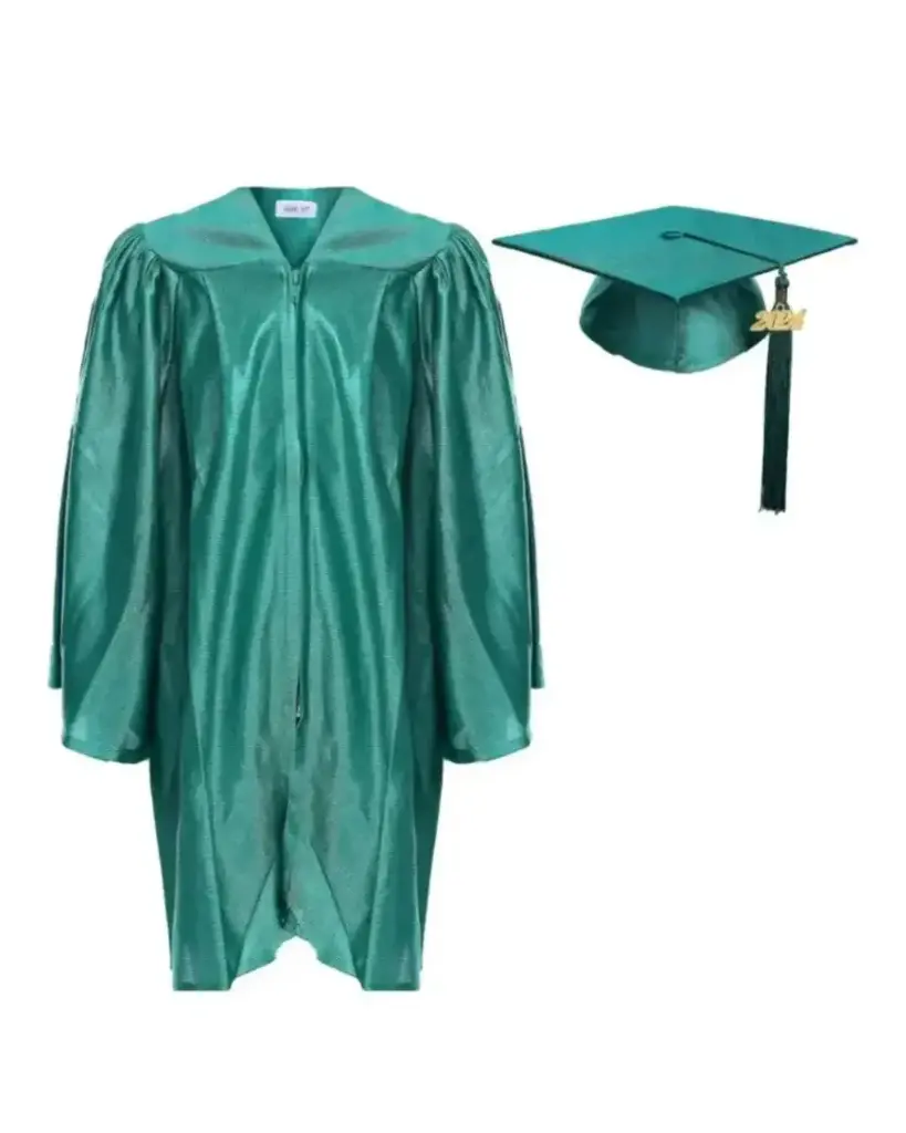 Turquoise Green Satin Graduation Gown for Kids Rental– Elegant Children’s Academic Attire