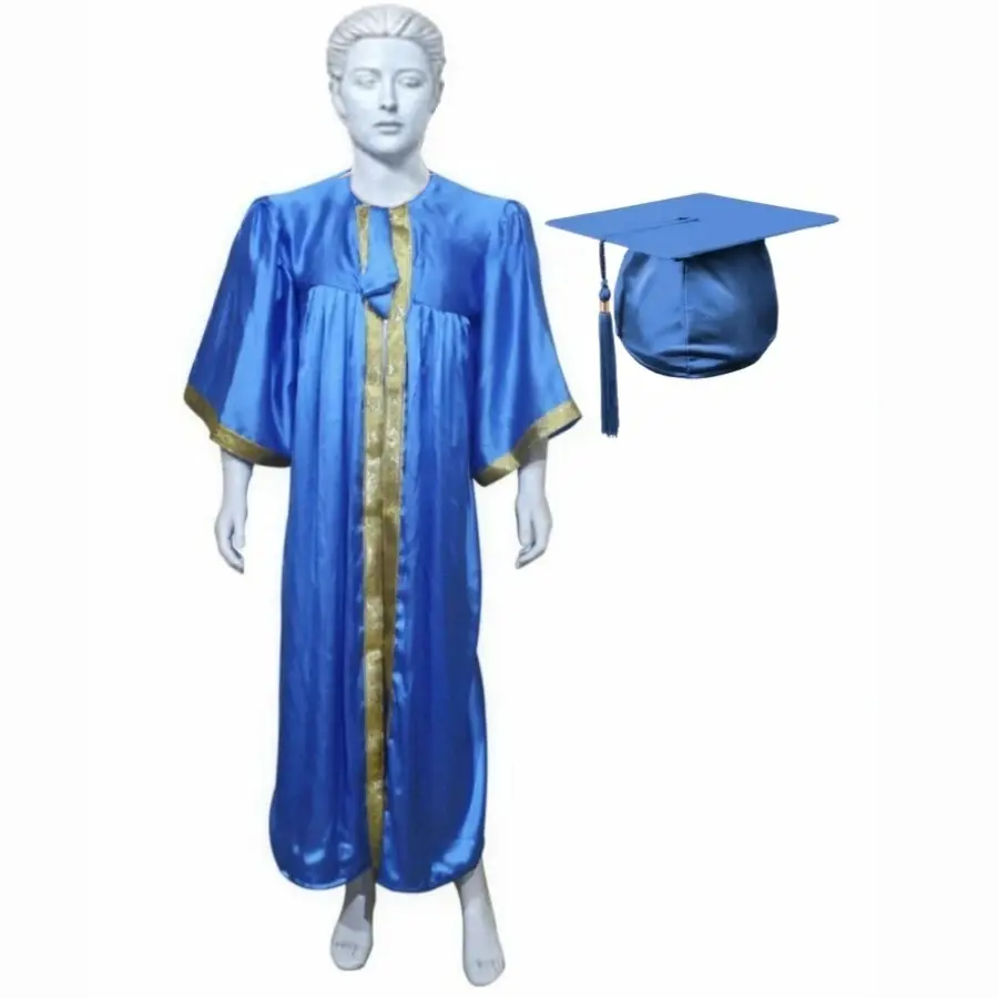 Blue Satin Graduation Gown for Adults Rental– Elegant Academic Regalia