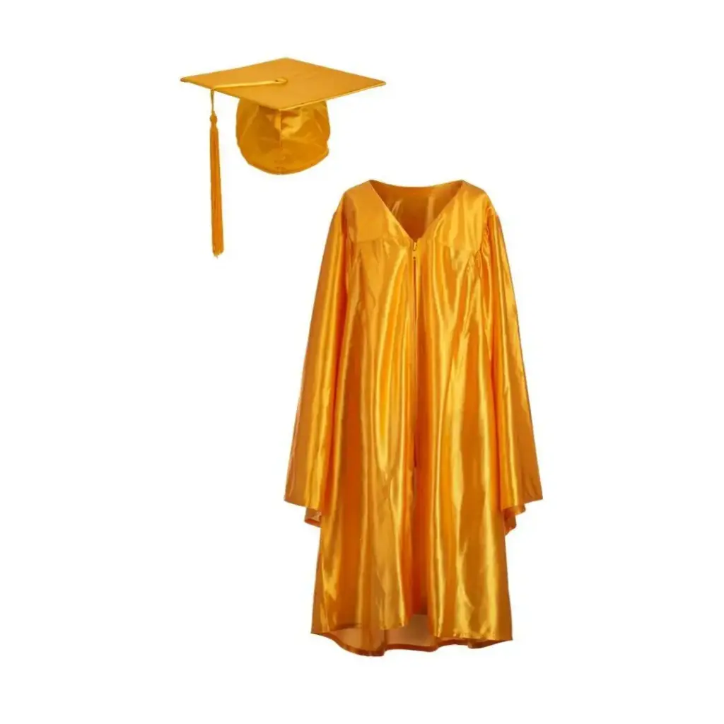 Yellow Graduation Gown For Adult Satin Finish with Cap & Tassel