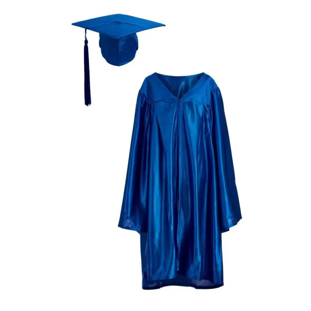 Royal Blue Graduation Gown For Adult Satin Finish with Cap & Tassel
