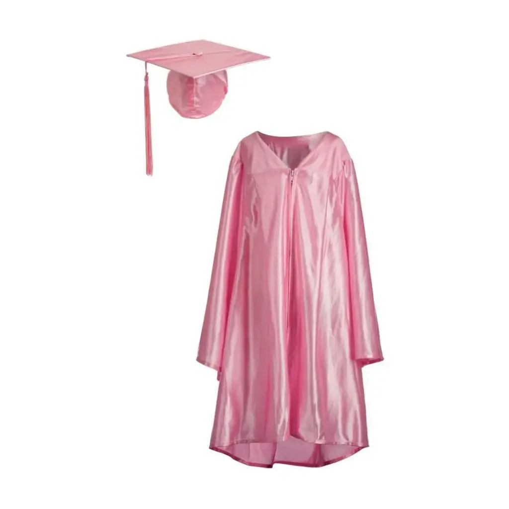 Pink Graduation Gown For Adult Satin Finish with Cap & Tassel