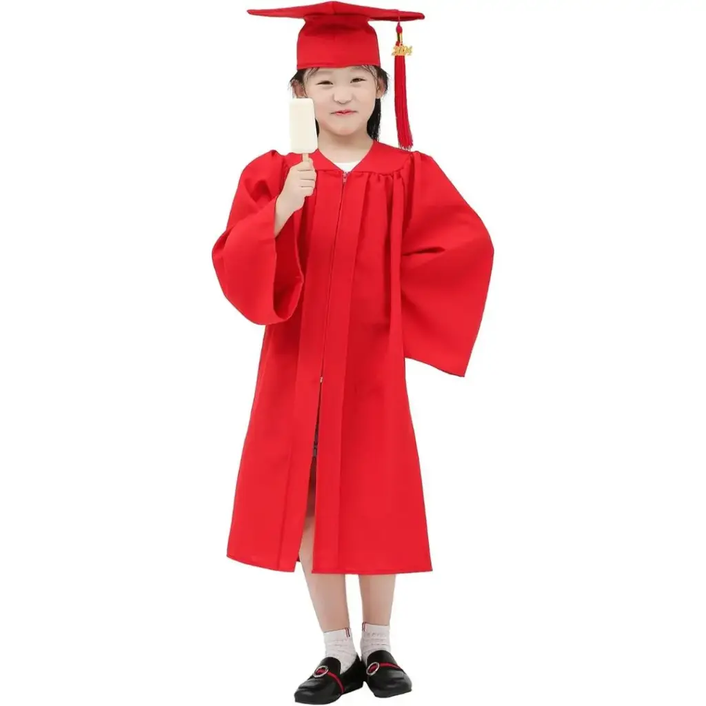 Red Matte Graduation Gown for Kids – Elegant Academic Attire