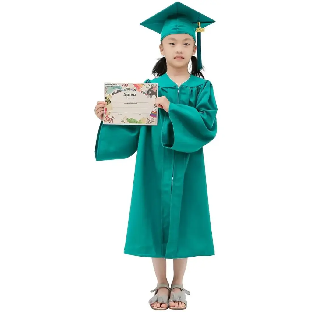 Turquoise Green Matte Graduation Gown for Kids – Elegant Academic Attire