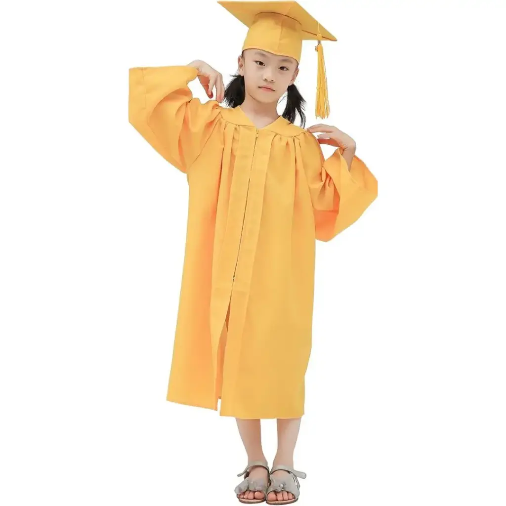 Yellow Matte Graduation Gown for Kids – Bright Academic Attire