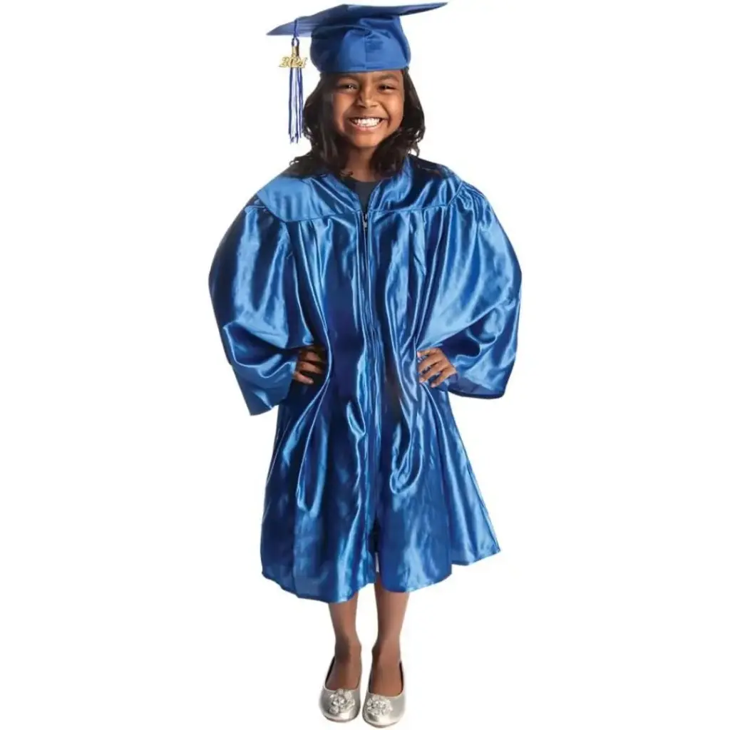 Royal Blue Satin Graduation Gown for Kids – Elegant Academic Regalia