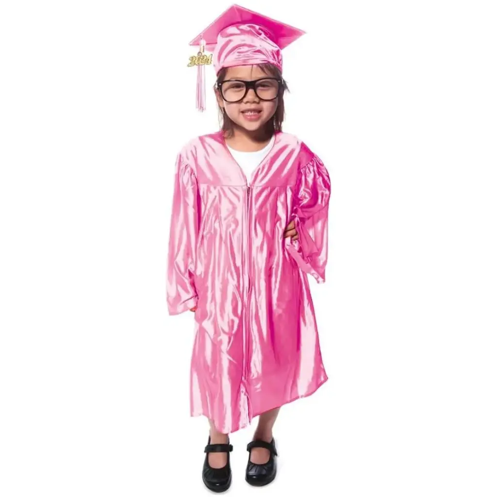 Pink Satin Graduation Gown for Kids – Elegant Academic Attire
