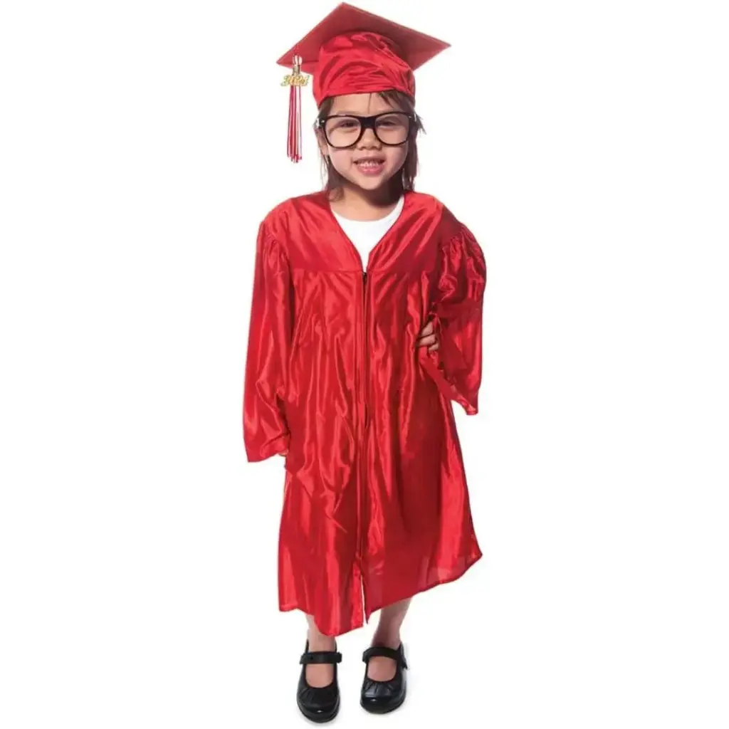 Red Satin Graduation Gown for Kids – Vibrant Academic Attire