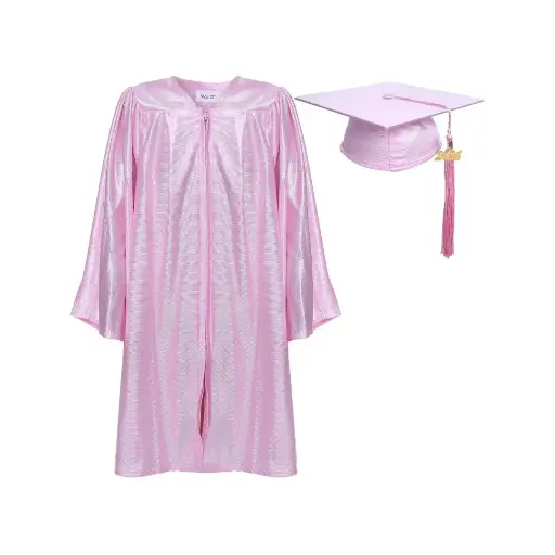 Pink & White Graduation Gown-Kids Satin 