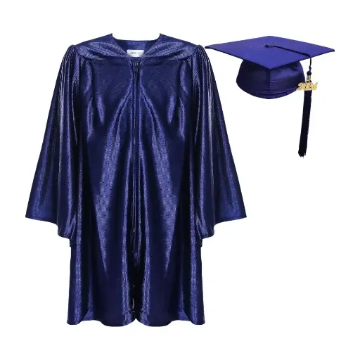 Dark Blue Graduation Gown-Kids Satin
