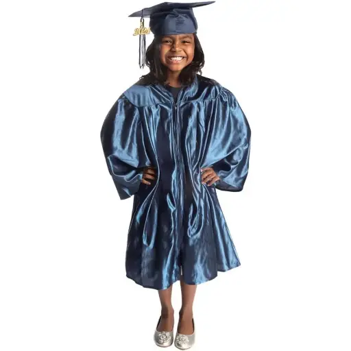 Dark Blue Graduation Gown-Kids Satin 