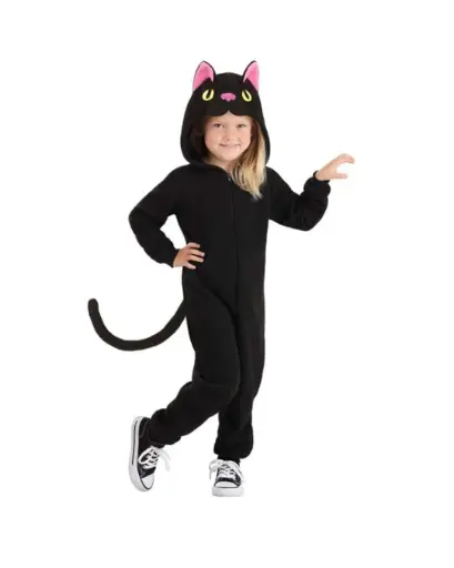 Cat Costume for Kids & Adult Faux Fur Jumpsuit with Hood, Tail & Mitts