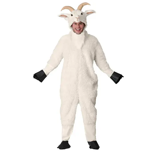 Goat Costume | Faux Fur Jumpsuit with Hooves, Horns & Beard